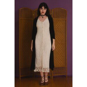 Danielle Korean Ivory Lace Button Front Midi Dress Boho Romantic Cottagecore One
